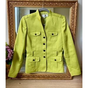 Tahari Yellow/Green Military Style Tweed Jacket